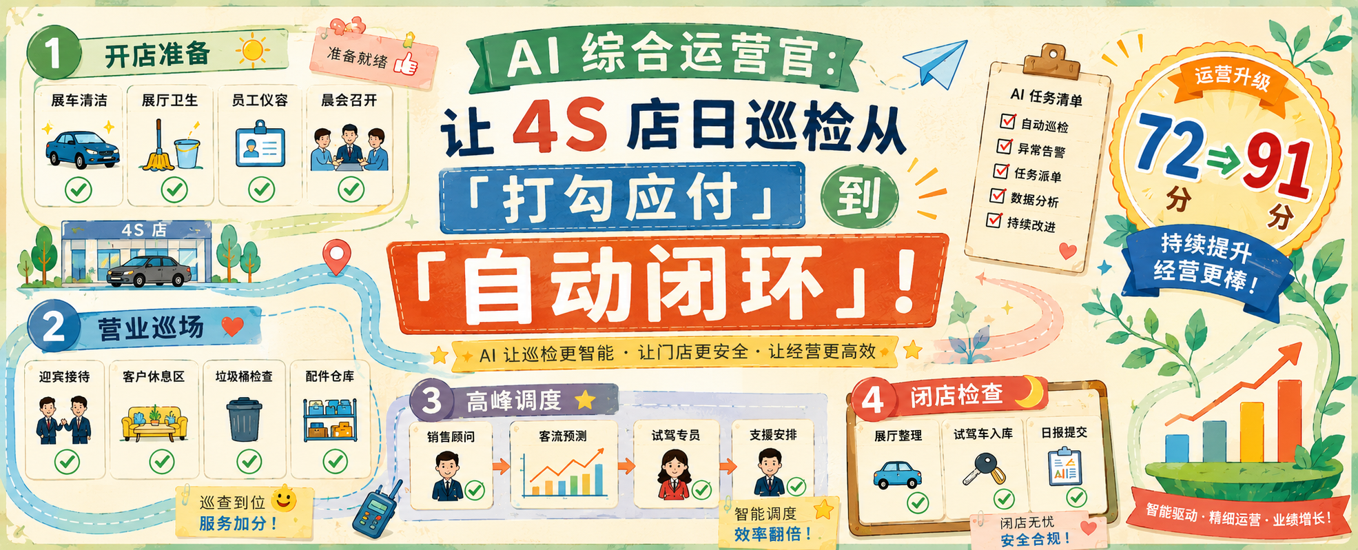 AI 综合运营官：让 4S 店日巡检从「打勾应付」到「自动闭环」！