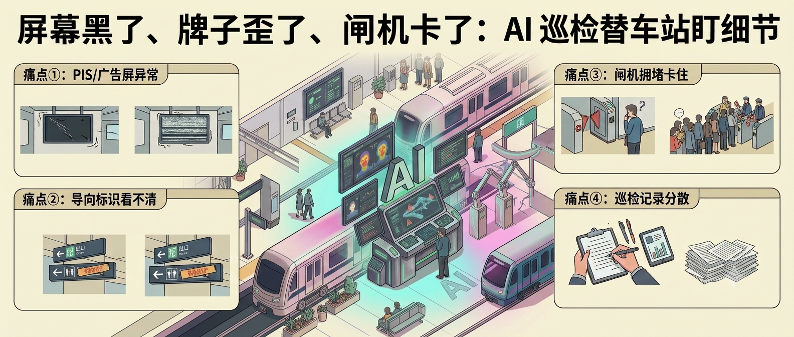 屏幕黑了、牌子歪了、闸机卡了：AI 巡检替车站盯细节
